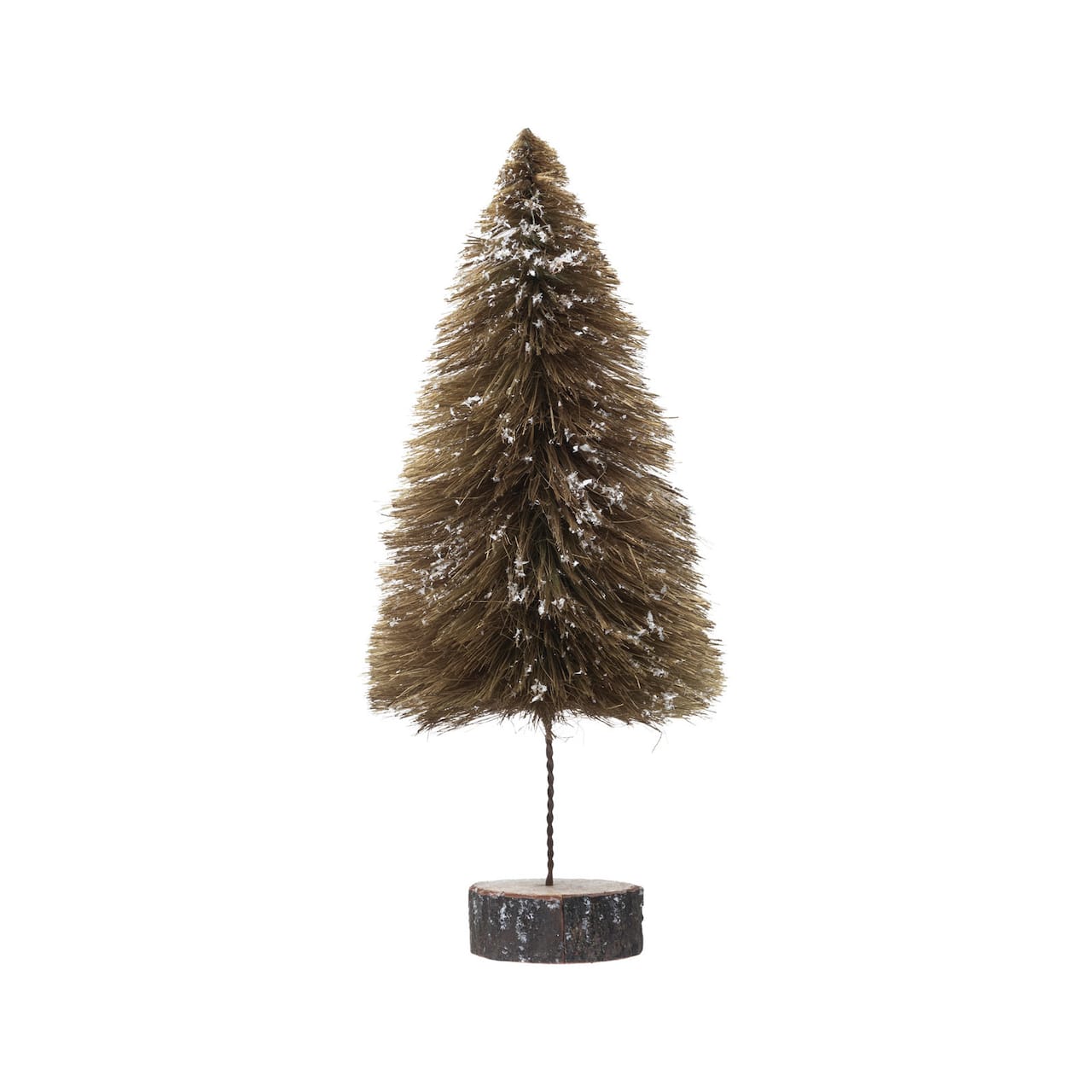 Hello Honey® 15" Sisal Bottle Brush Tree with Wood Slice Base & Snow Finish
